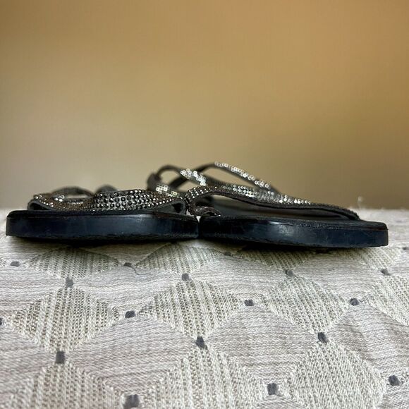 Free People Crystal Cove Black Leather Flat Sandal Rhinestone EU 39 US 8.5 - 9 - Picture 10 of 16